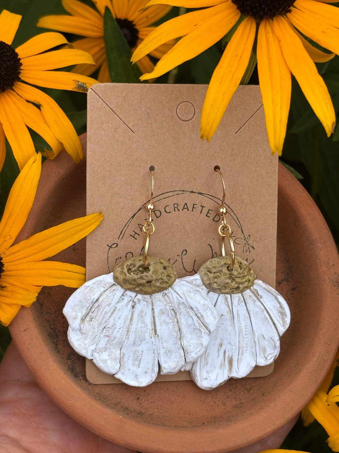 Distressed Daisy Clay Earrings