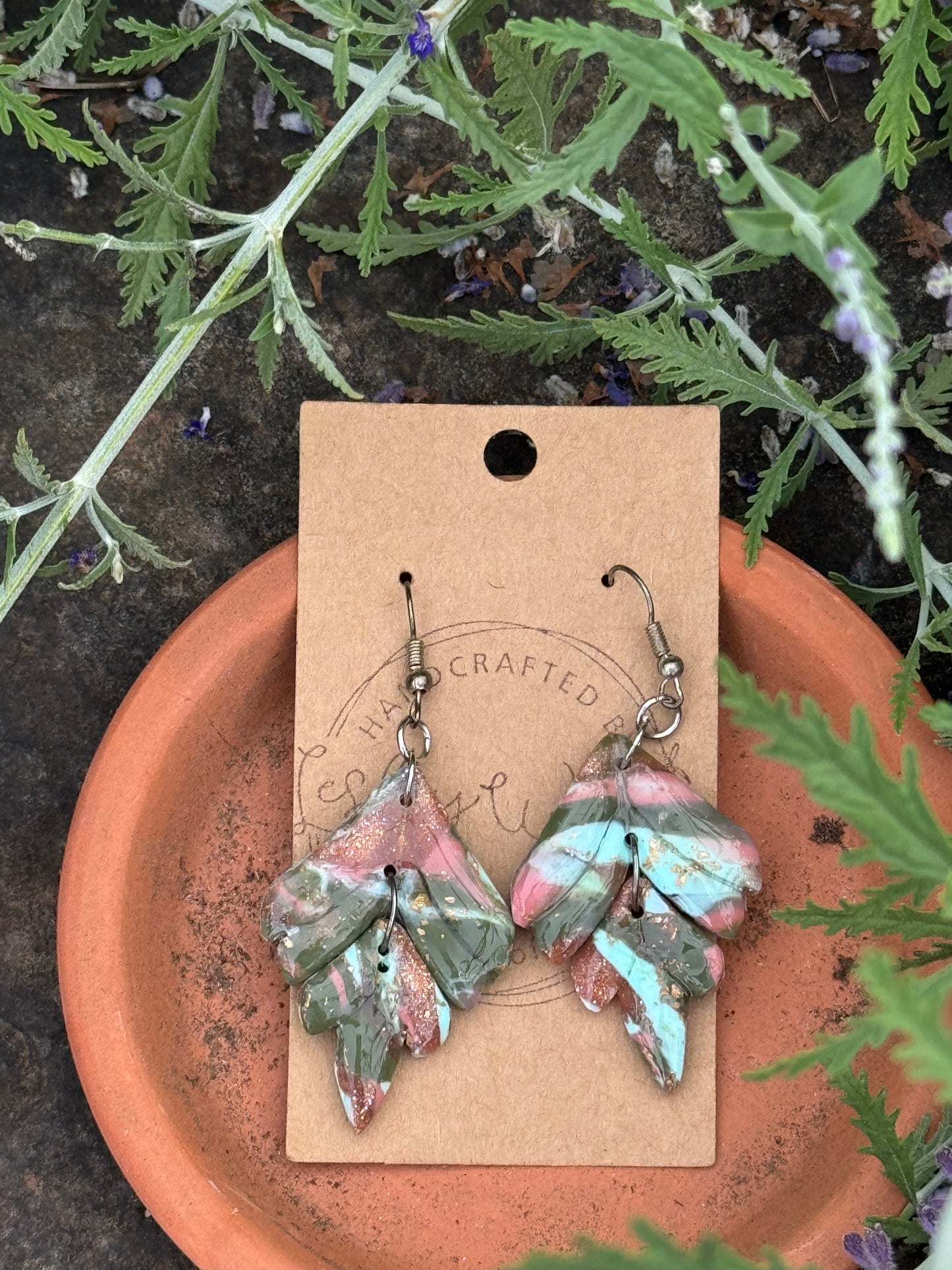 Multi-Color Clay Leaf  Earrings