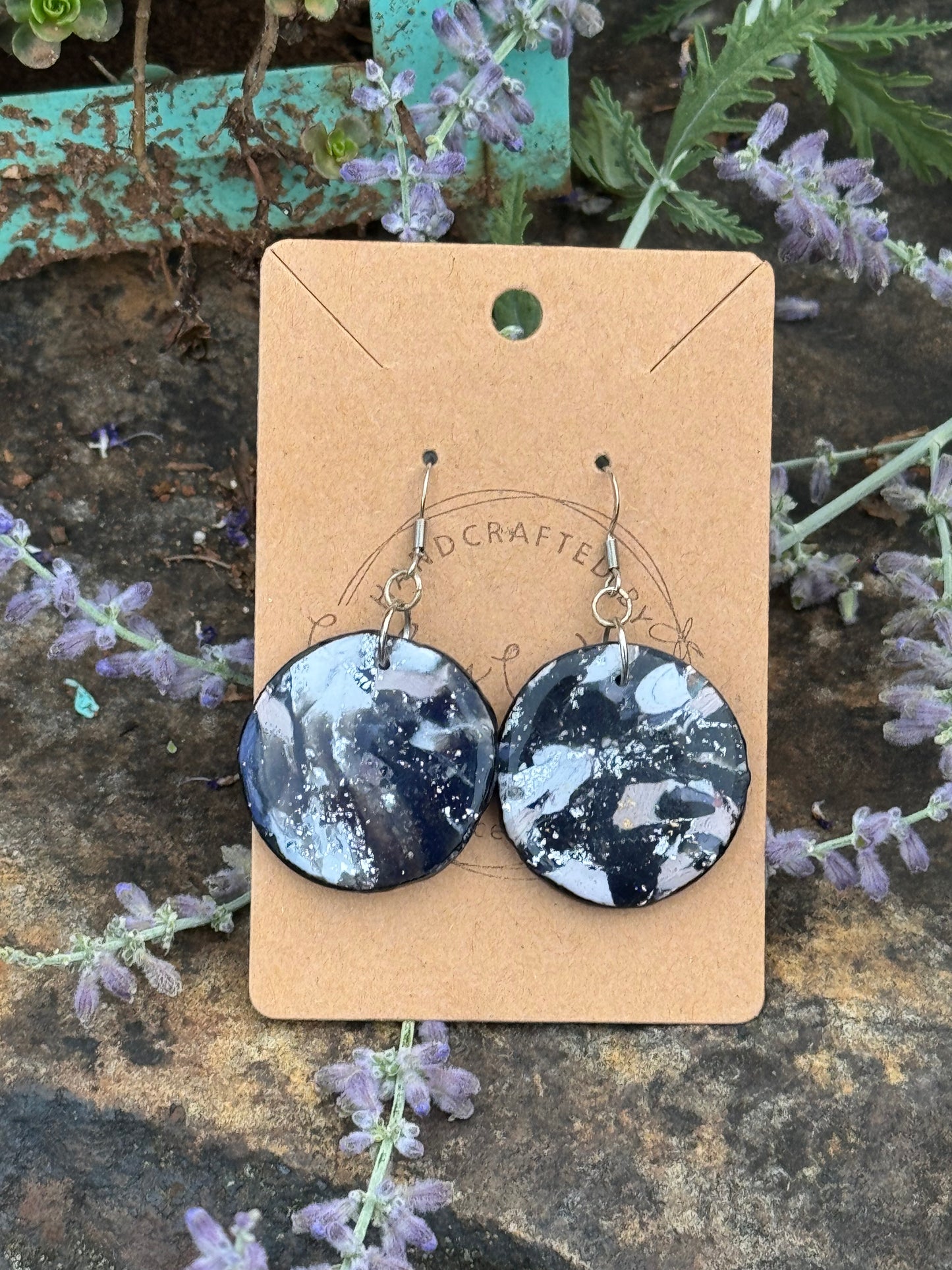 Black & White Round  Clay Earrings