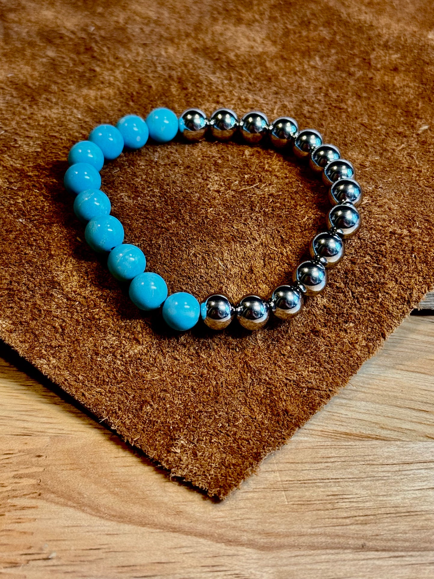 18K Gold PVD Coated Stainless Steel/Semi-Precious 8MM Beaded Stretch Bracelet