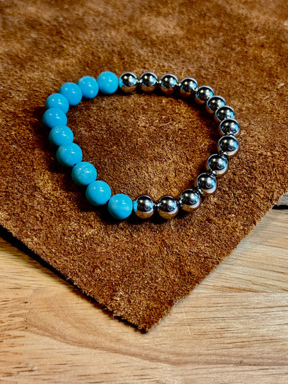 18K Gold PVD Coated Stainless Steel/Semi-Precious 8MM Beaded Stretch Bracelet