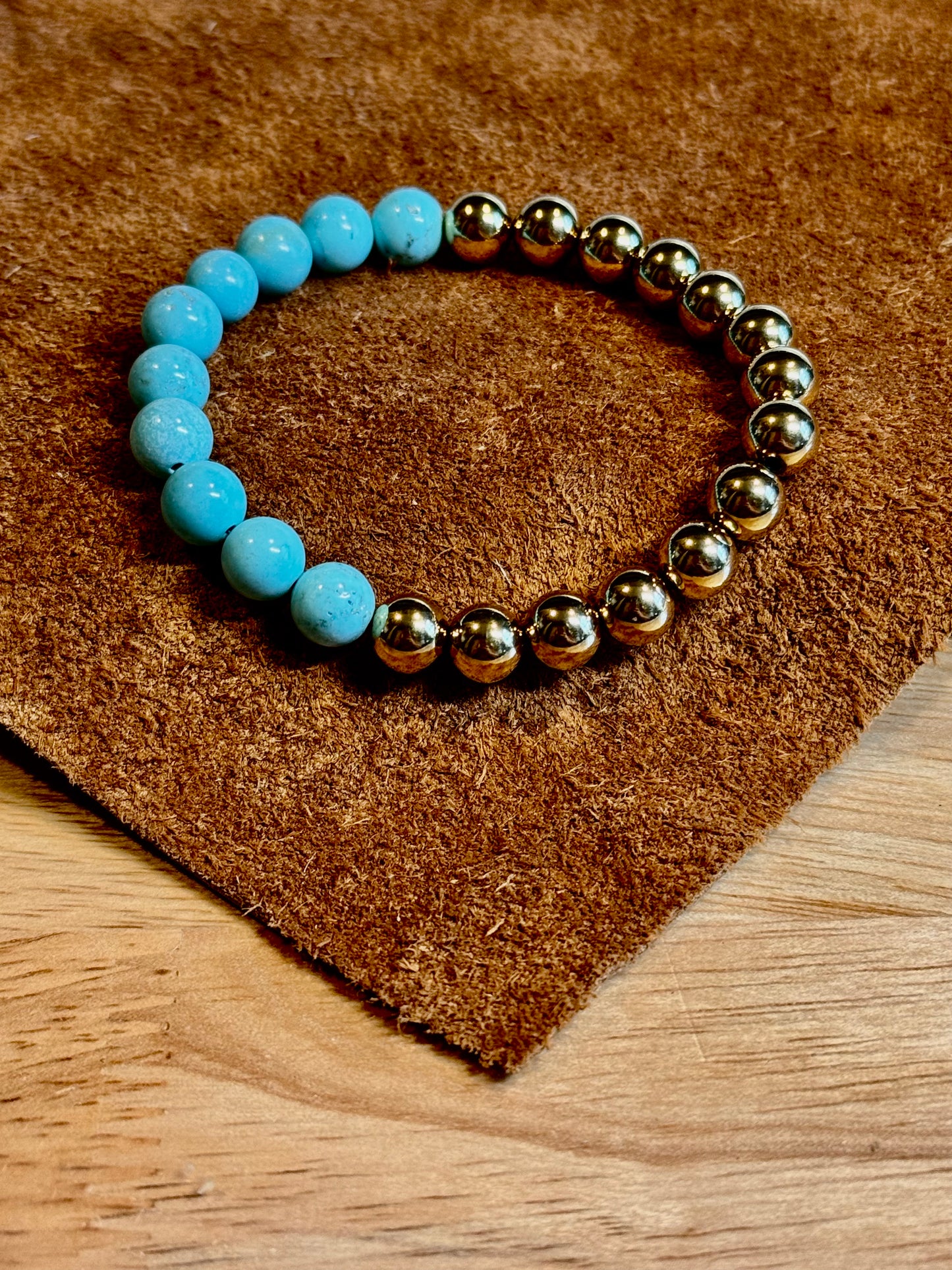 18K Gold PVD Coated Stainless Steel/Semi-Precious 8MM Beaded Stretch Bracelet