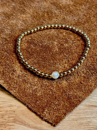 18K Gold PVD Coated Stainless Steel/Pearl 4MM Beaded Stretch Bracelet