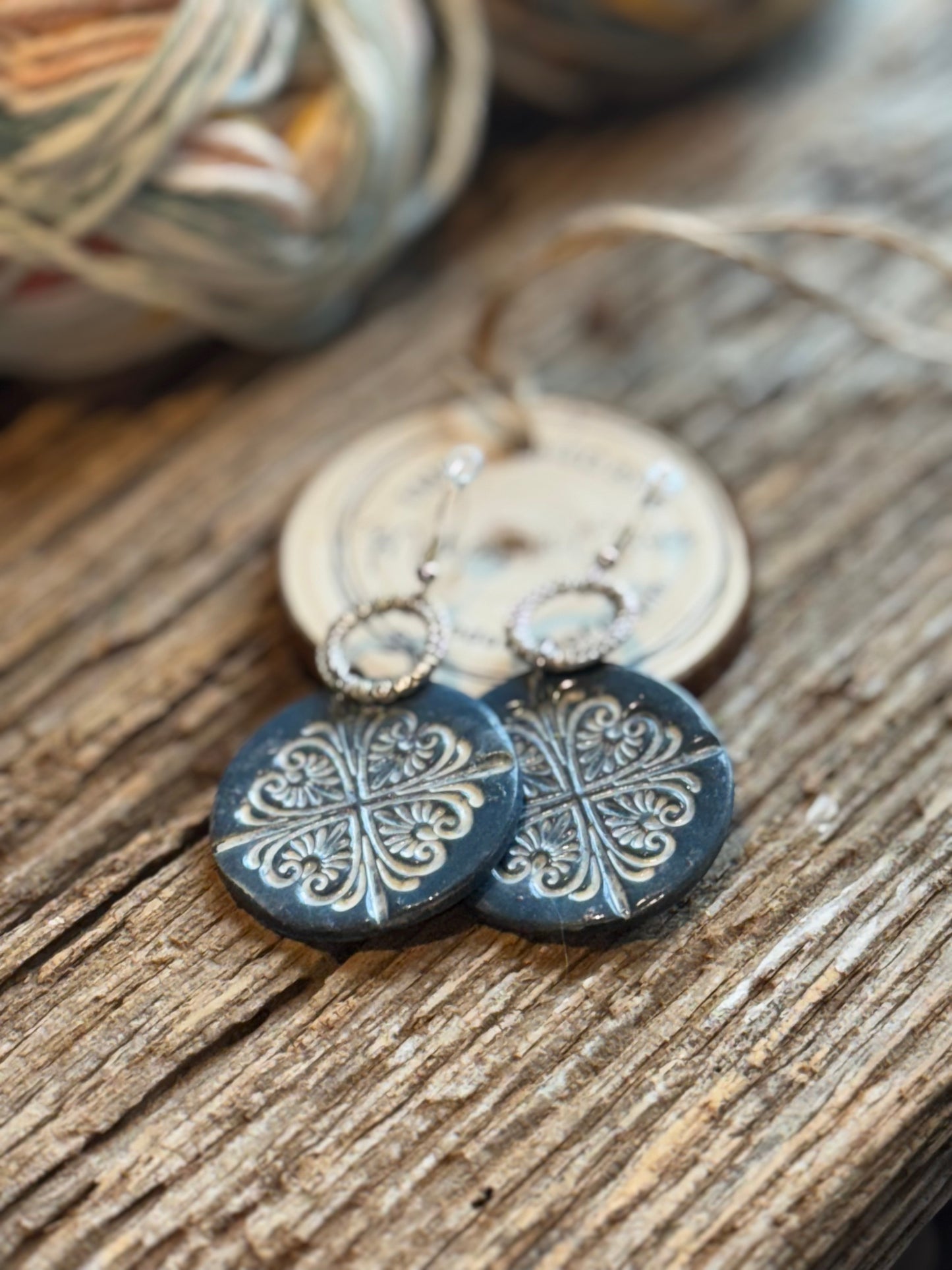 Blue WhiteWash Round Clay Earrings