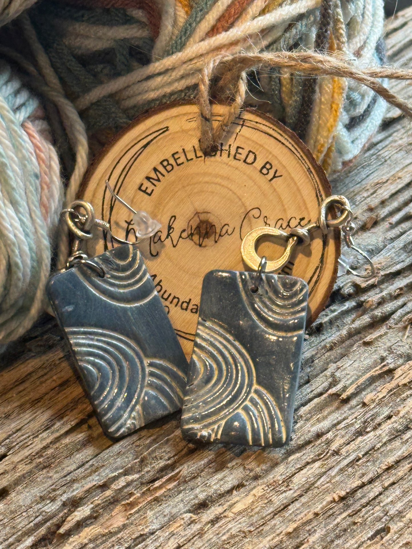 Blue WhiteWash Rectangle Clay Earrings