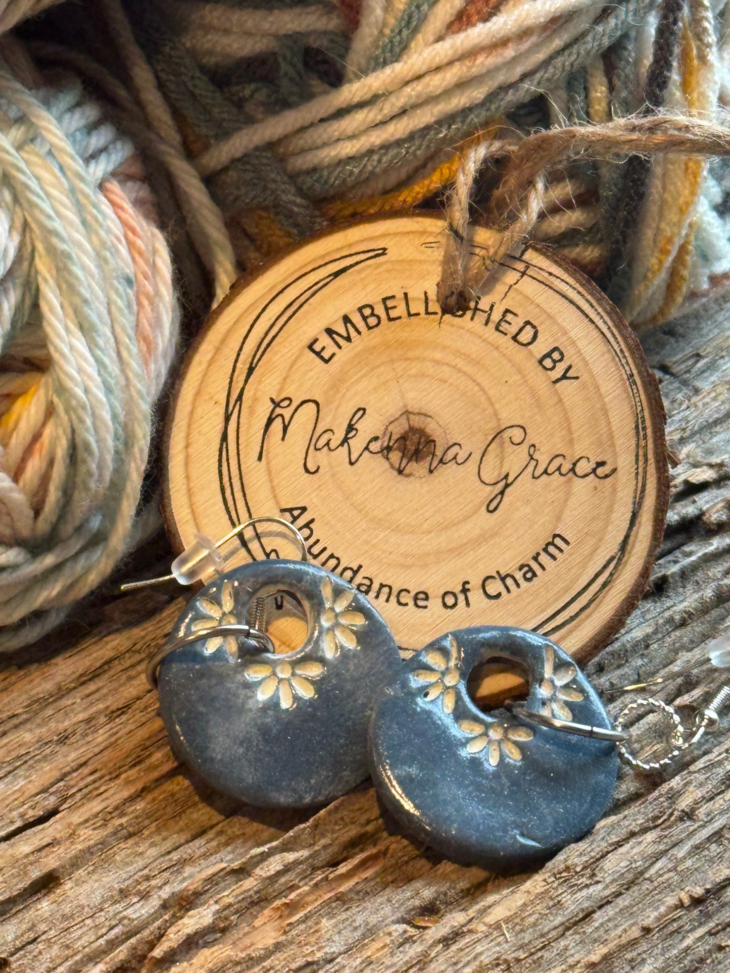 Blue WhiteWash Round Clay Earrings