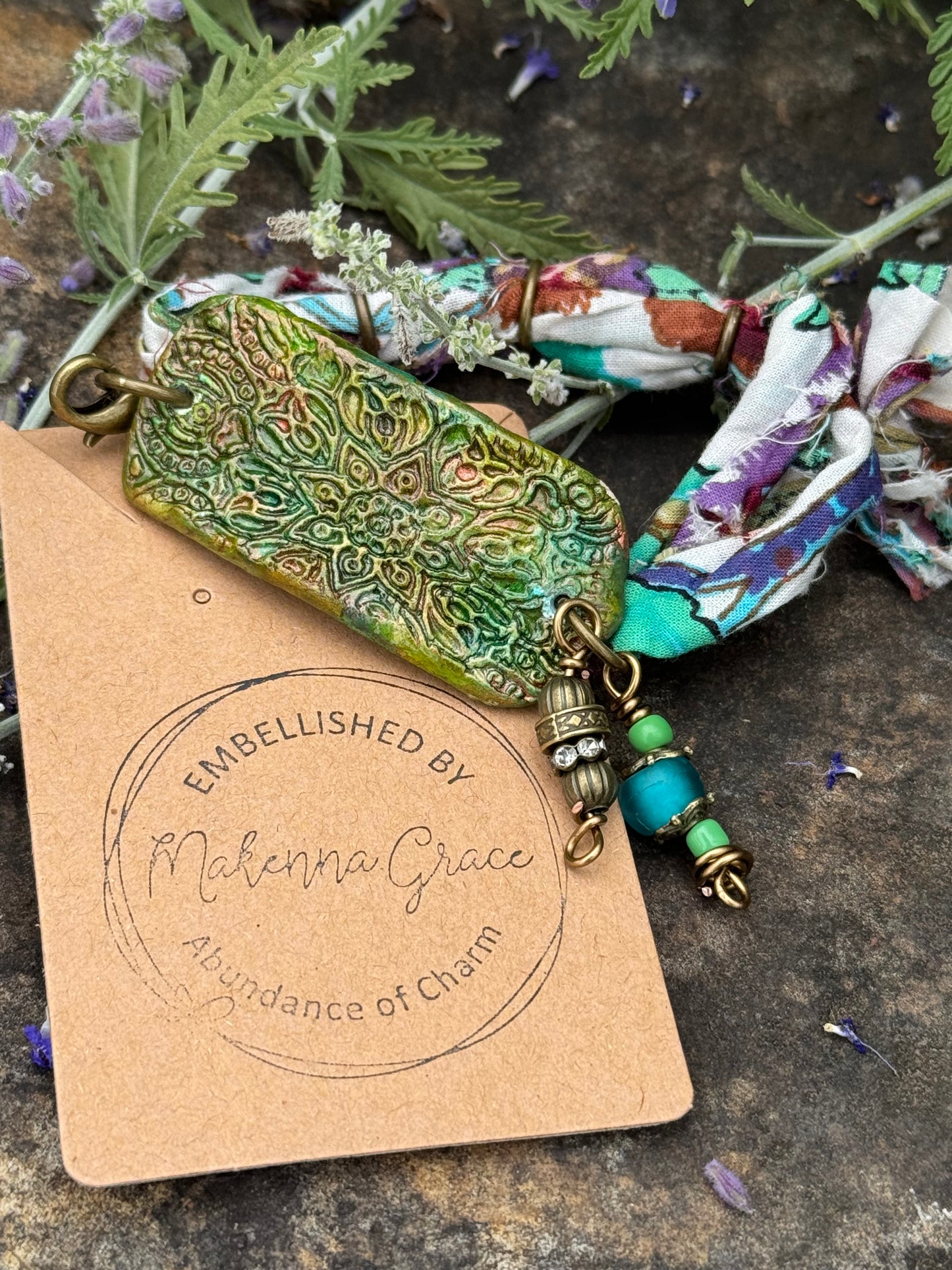 Fabric Hand Painted Charm Bracelet