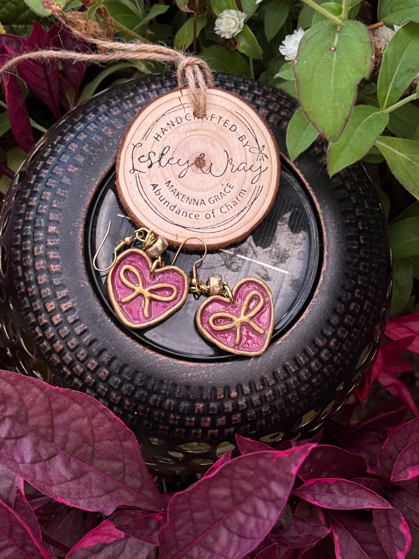 Faux Enamel Heart/Bow Charm Clay Earrings