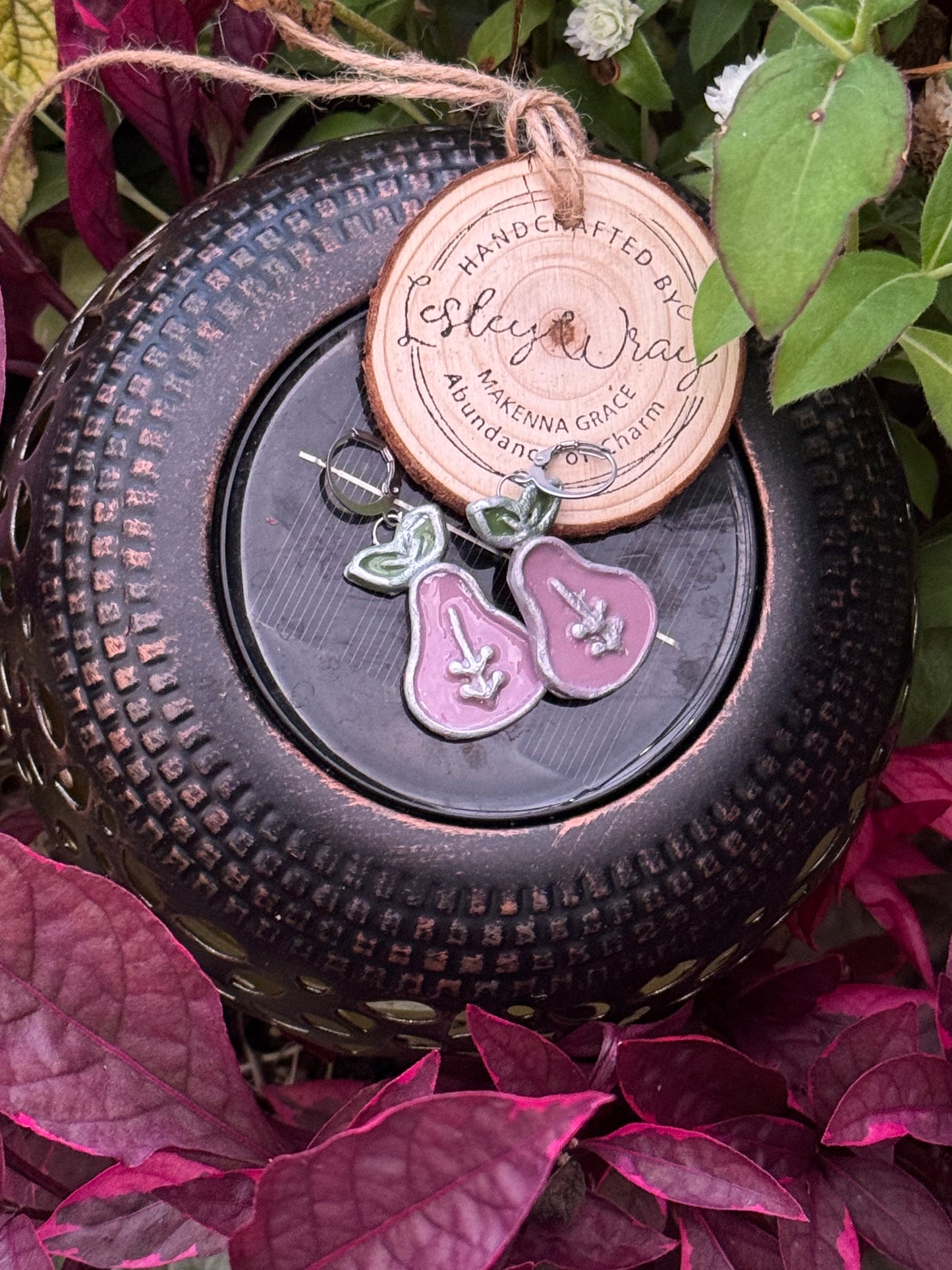 Faux Enamel Pear Charm Clay Earrings