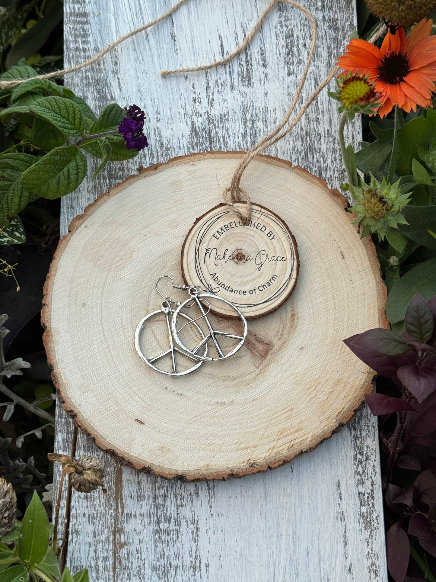 Silver Peace Sign l Metal Earrings